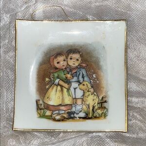 Vintage Decorative Plate with Children and Dog